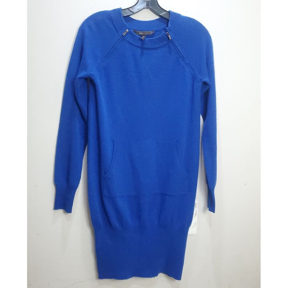 BCBG Maxazria Jumper Dress Size S Womens Lambswool Blue Saphire Long Sleeve Zip